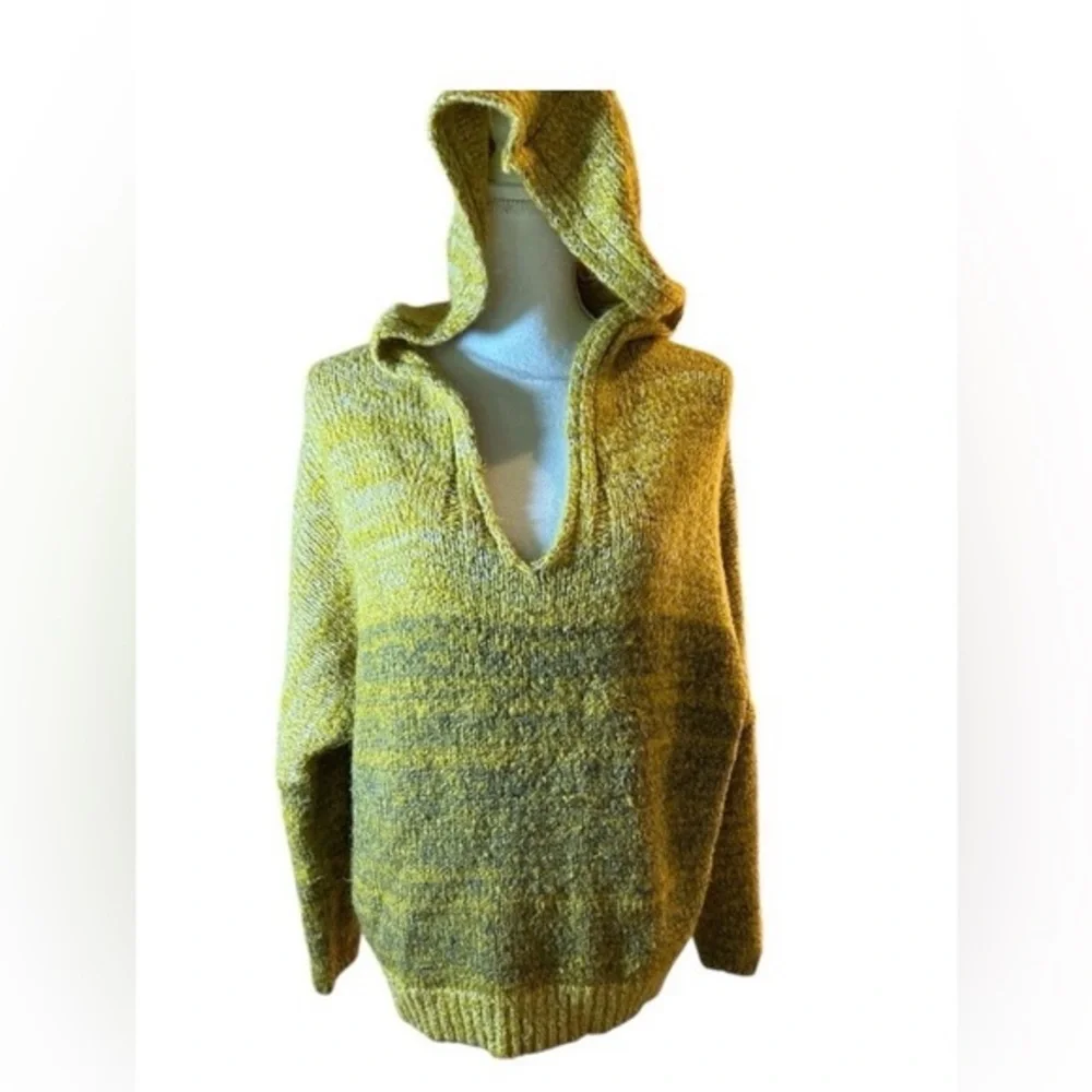 Elan Yellow V-Neck Hooded Oversized Sweater